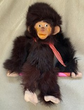 Vintage 1950 Era Real Fur w/ Rubber Face Monkey Toy / 8" / Made in Japan