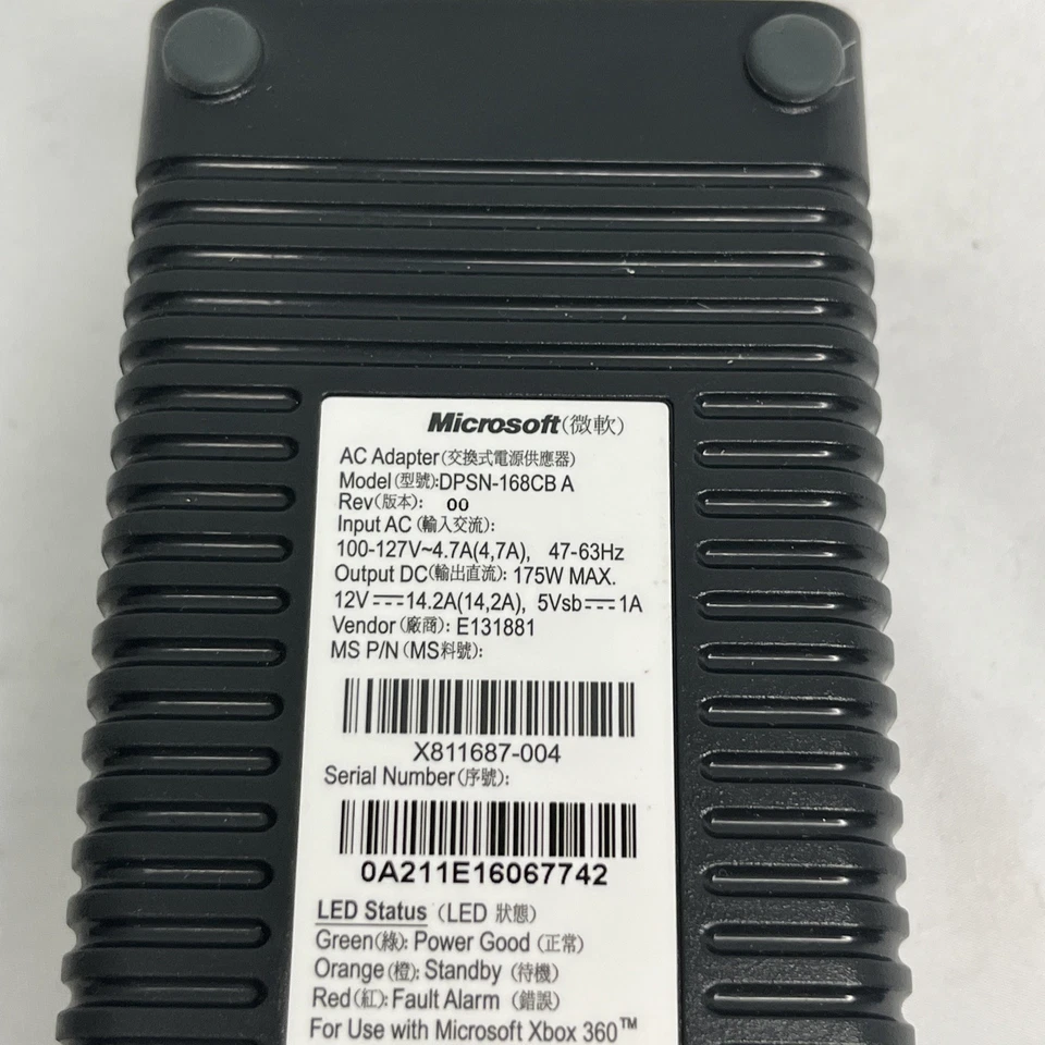 OEM Microsoft XBOX 360 DPSN-168CB A AC Adapter Power Supply Genuine  - Image 2 of 4