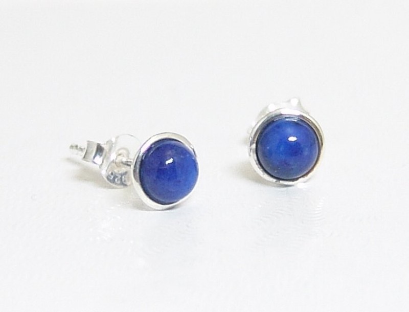 Sterling Silver Lapis Lazuli Stud Earrings Genuine Semi Precious Gemstones