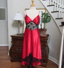 Vintage Gold Label Victoria's Secret Satin Slip Dress Gown Red Black Lace Size M