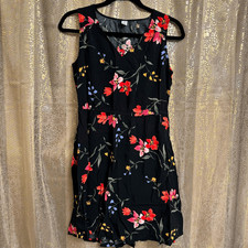 Old Navy Black Sleeveless Floral V Neck Waist Defined Casual Mini Dress Medium