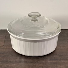 Vintage Corning Ware French White F-5-B Round Casserole Dish w/Pyrex G5C Lid
