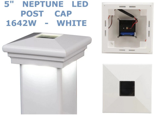 Neu im Karton! 5" Quadrat Neptun nach unten Solar LED beleuchtete Vinyl Pfostenkappe 1642 W weiß - Bild 1 von 4