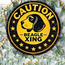 Vintage Caution Beagle Xing Plaque Tin Metal Signs Home D cor 8x8