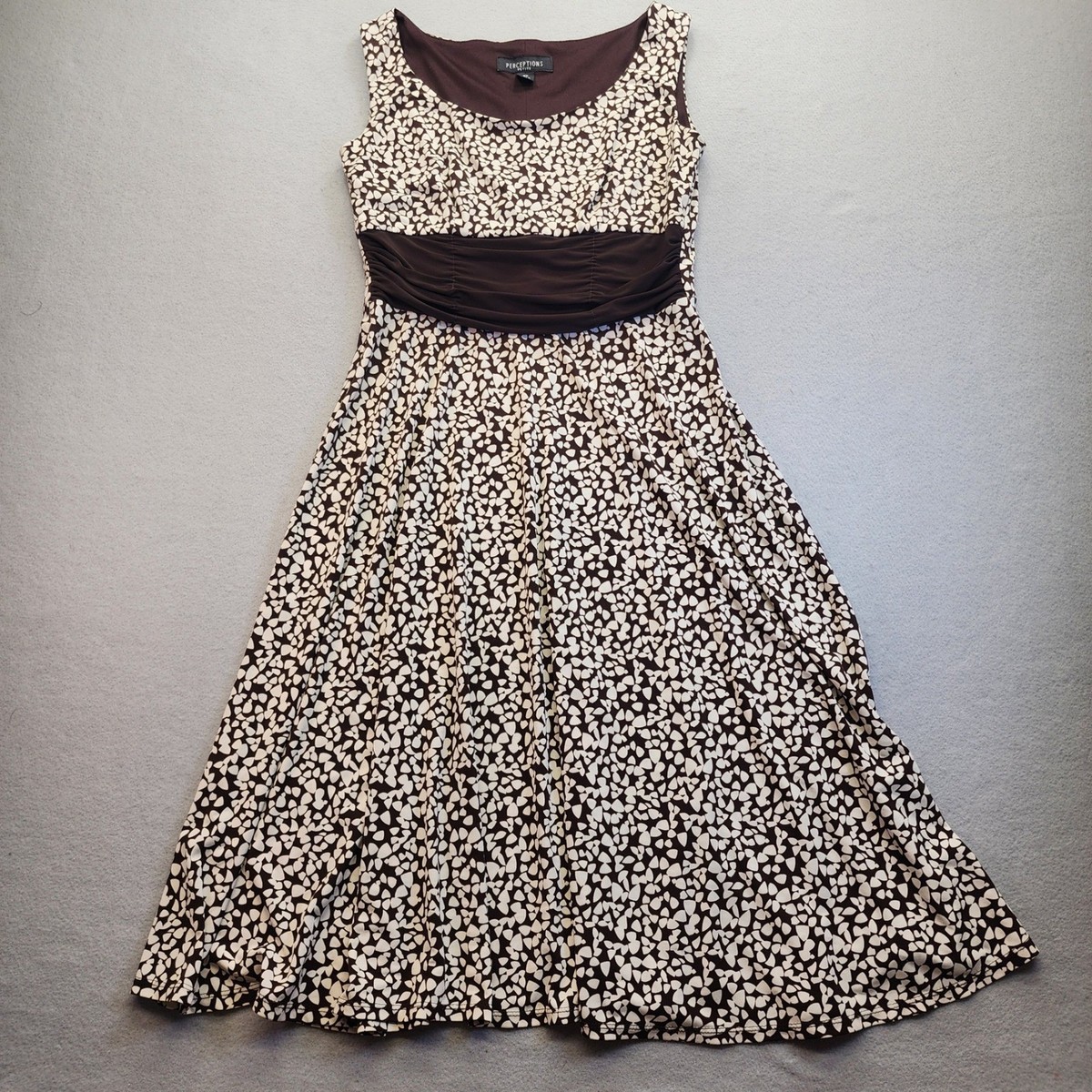 Perceptions Petite Brown White Geometric Print Ruched Empire Waist Midi  Dress 8P | eBay