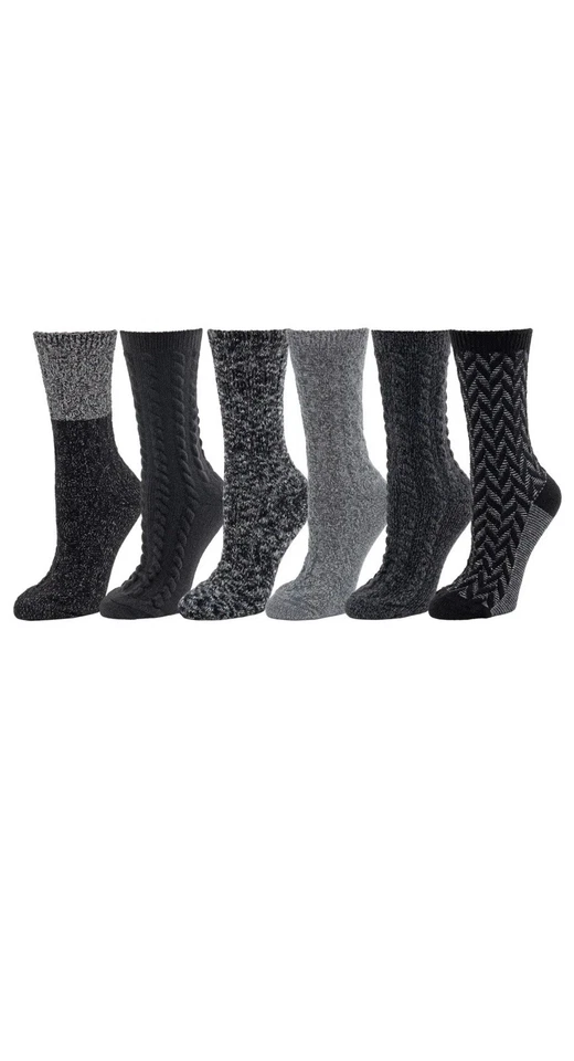 Paquete de 6 pares de calcetines para botas BEARPAW para mujer talla 4-10 acogedores negros o beige tú eliges Foto 4 de 4