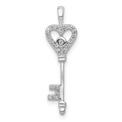 14k Weißgold 1/10 Karat Diamant Herz Schlüssel Anhänger Halskette Damen Liebe Geschenk