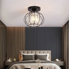 Black Metal Crystal Lantern Shape 1-Light Pendant Light