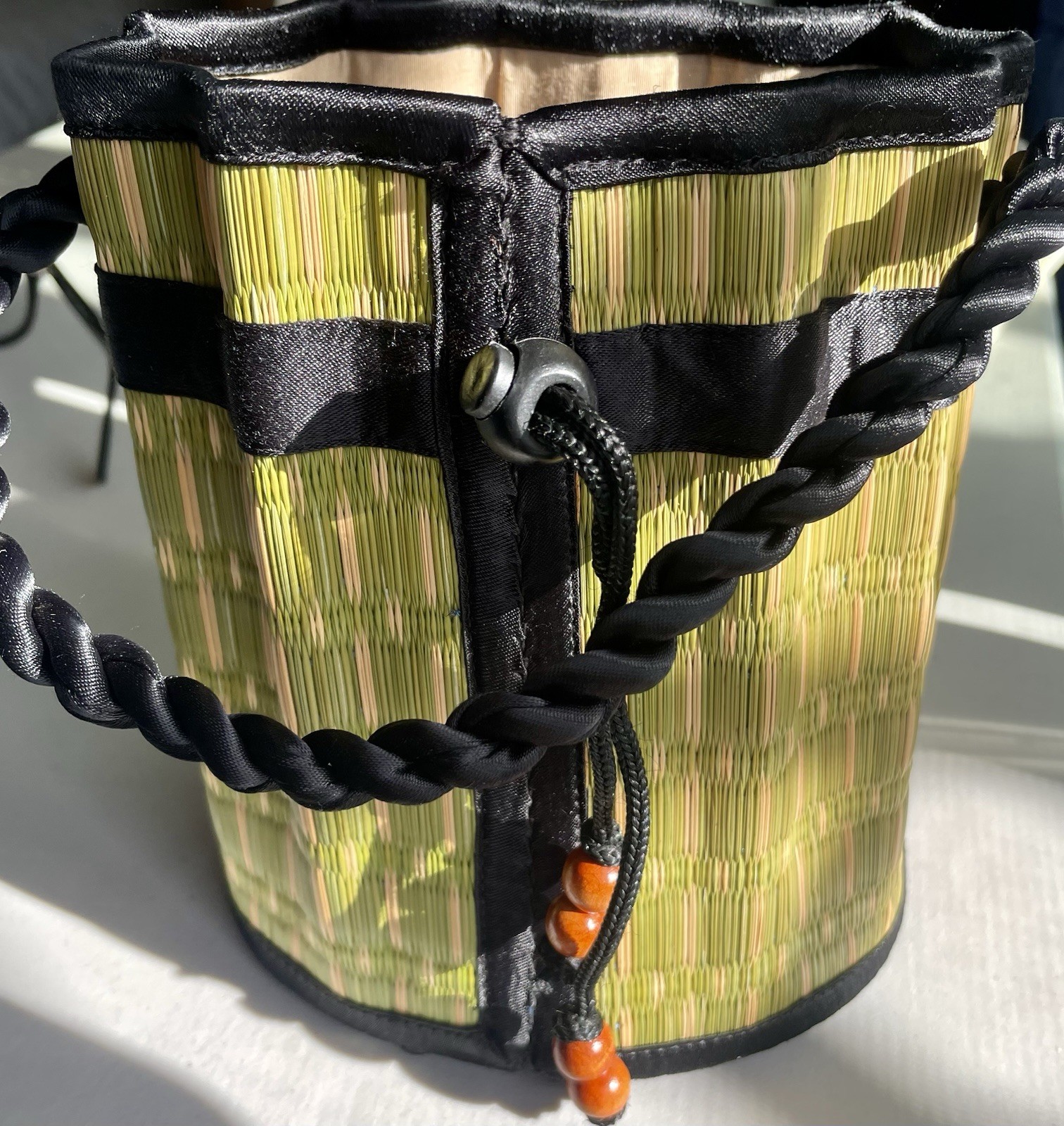 Tatami Okinawa Small Straw Drawstring Bucket Bag Purse