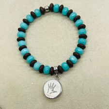 Rustic Cuff Aqua Blue Silicone Stretch Beaded...
