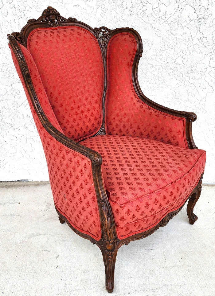 Silla francesa antigua Bergere nogal Foto 2 de 4