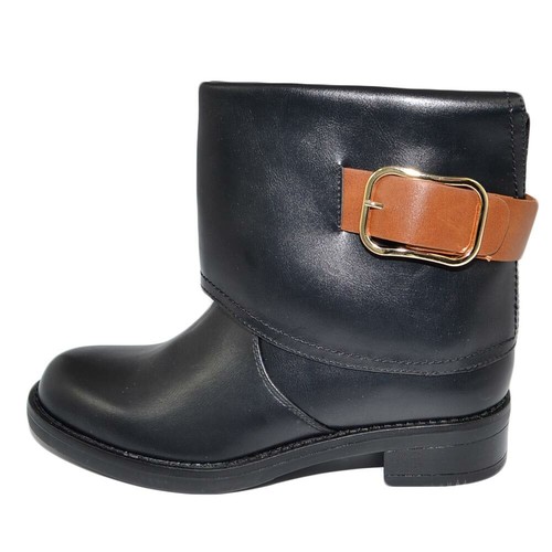 Stivali bassi donna morbidi biker in pelle nero con risvolto e fibbia in  contras | eBay