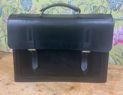 Douglas Adam handgefertigte englische schwarze Leder Vintage Aktentasche