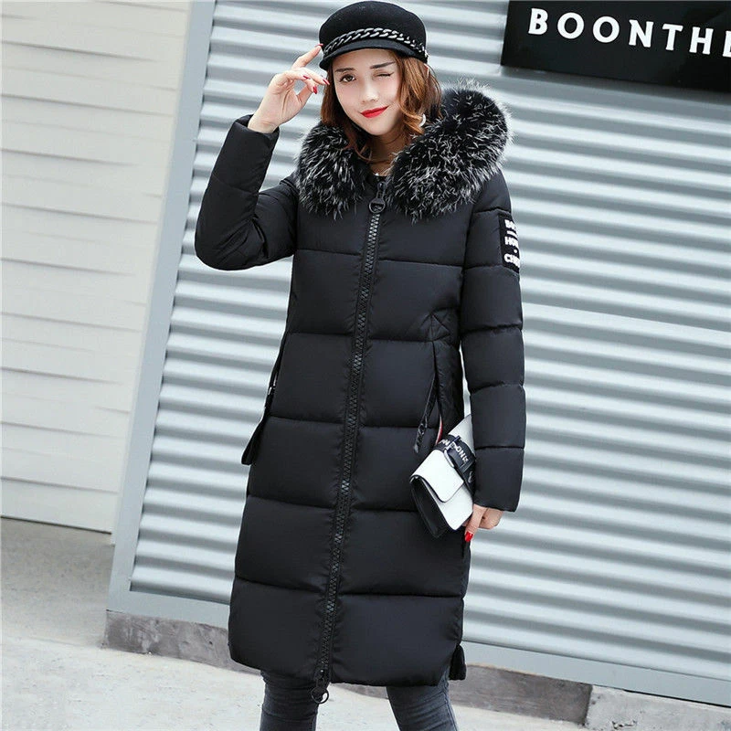 Plus size black top coat with fur hood