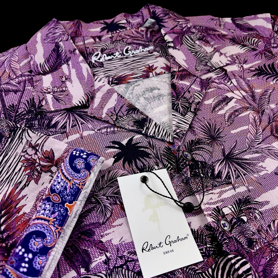 Robert Graham Geometric Tropical Floral Animal Print Short Sleeve Shirt 2XL $248 - Image 3 of 4