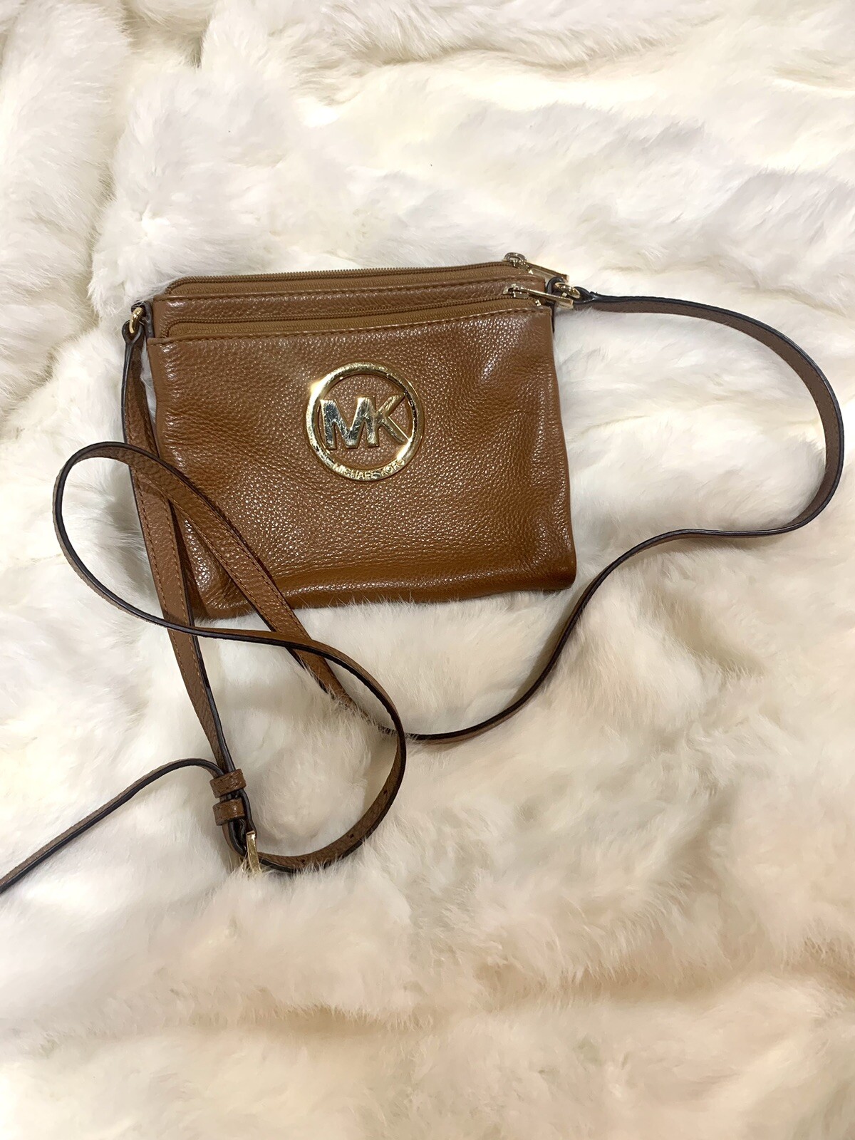 new MICHAEL KORS brown Leather Organizer Crossbody Bag Purse 258 eBay