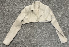 Maniere De Voir Faux Leather Beige Cropped Blazer Jacket Size 8