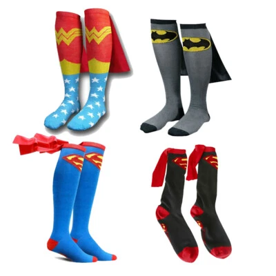 Superman Batman Wonder Woman Knee High With Cape Soccer Cosplay Socks Stockings