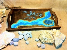 Handmade Tray,Resin Art Patterned Wooden Serving Tray image,Unique Wedding Gift