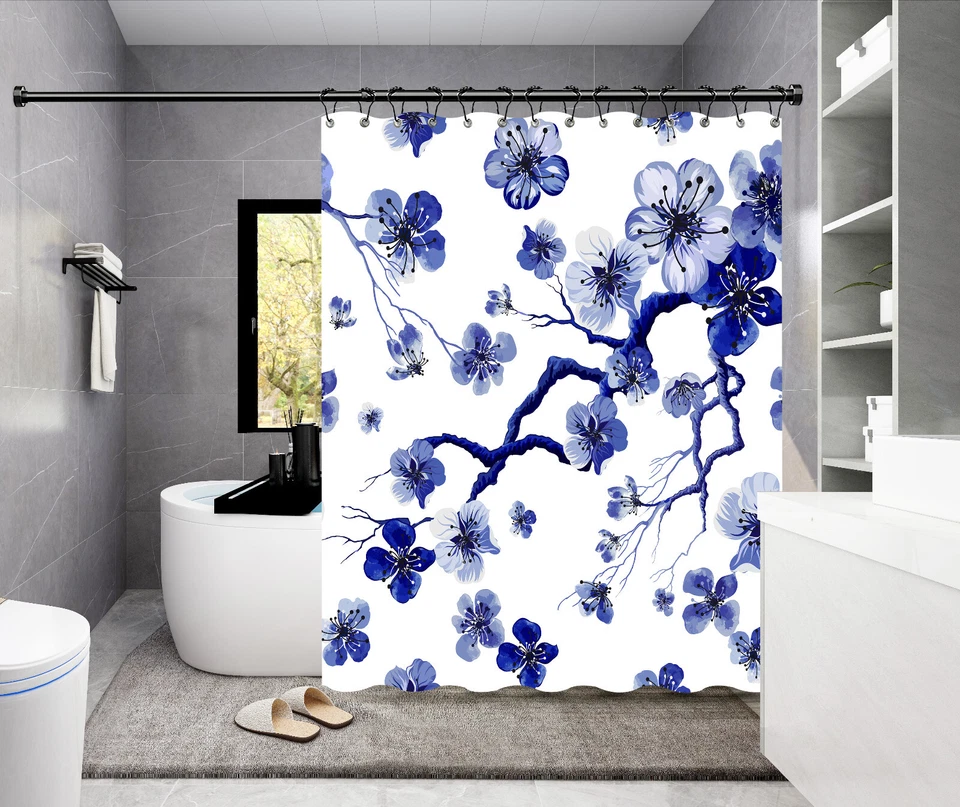 Blossom Shower Curtain Elegant Minimalistic Indigo Blue , 70x72" - Image 2 of 2