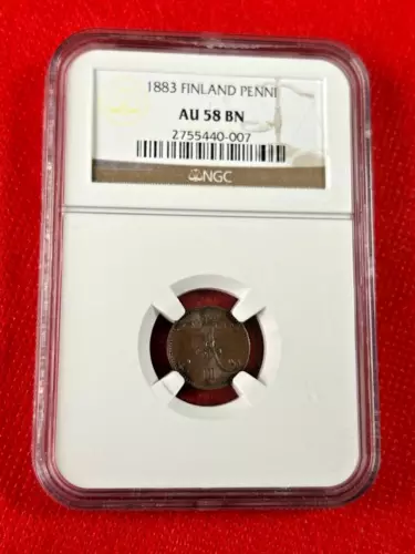 1883 FINLAND PENNI NGC AU 58 BN