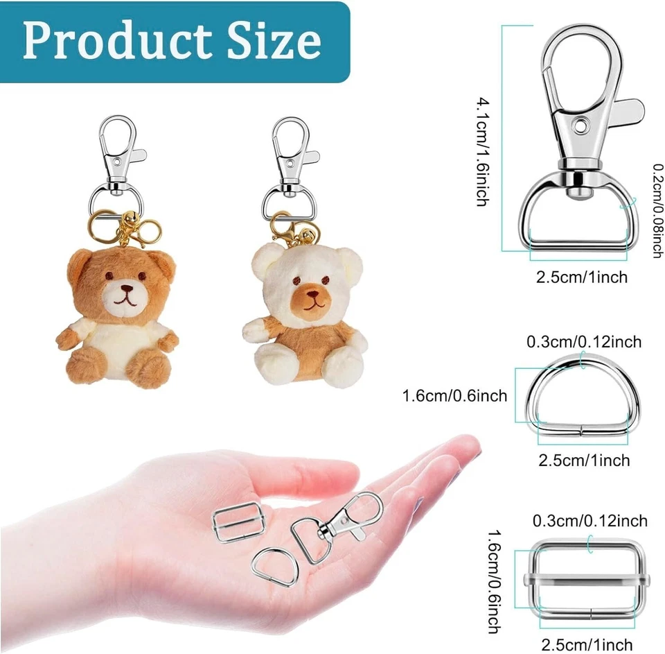 60x Metall drehbare Karabinerhaken Schiebeschnallen D Ringe Schlüsselanhänger Verschlüsse Geldbörse Hardware - Bild 3 von 4