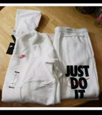 NIKE JUST DO IT WHITE HOODIE - PANTS SWEATSUIT - NEW MEN'S SIZE 2XL 