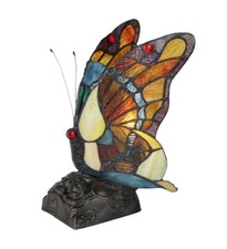 Butterfly Accent Table Lamp Night Light 9.8" Tall Stained Glass Tiffany Style