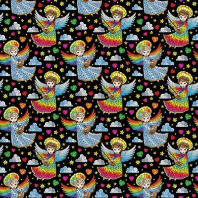 100% Baumwolle Digital Stoff Mosaik Engel Regenbogen Stolz Handarbeit 140cm breit
