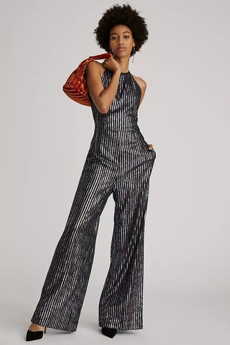 Anthropologie Maeve Disco Halter Jumpsuit new with tag size 6 BLACK COLOR |  eBay