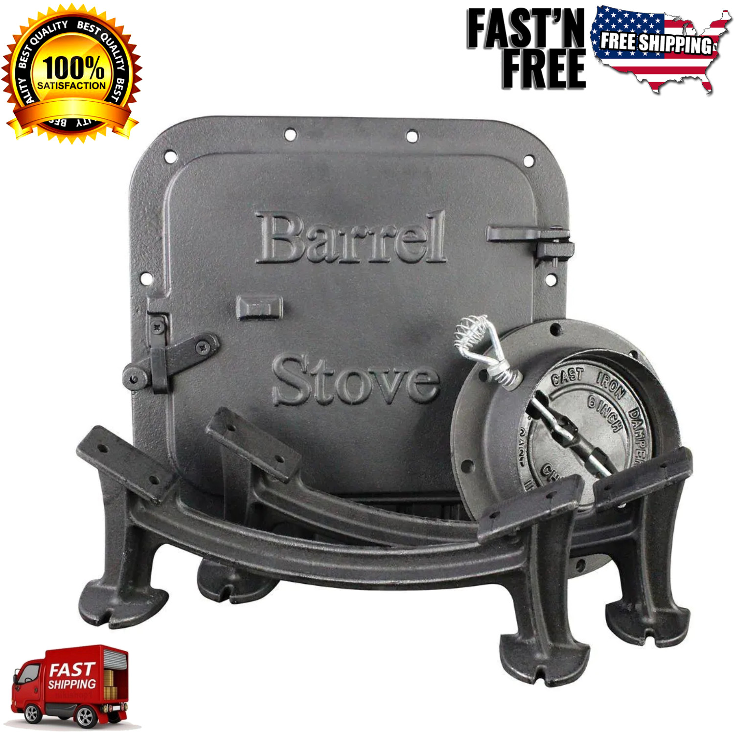 Barrel Camp Stove Kit Heavy Duty Cast Iron Fireplace Accessories Parts  Black | Inox Wind