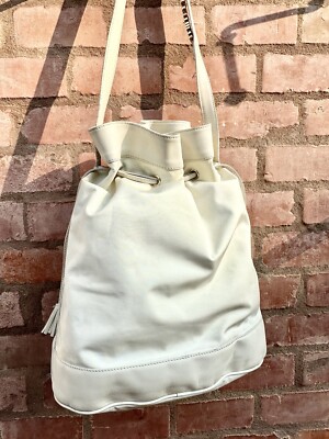 Moschino Bucket Bag Vintage White Nylon Leather Drawstring  display picture 3
