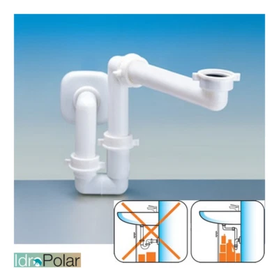 LIRA SIFONE PVC PLASTICA SALVASPAZIO PER LAVABO ATTACCO 1" e 1"1/4 MOBILE BAGNO