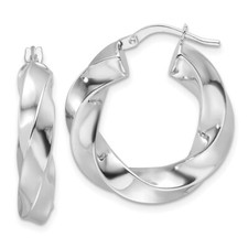 14k White Gold 5.25mm Hollow Twisted Round Hoop Earrings for Mom