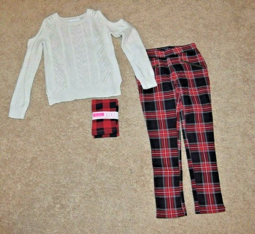 The Children's Place Metallic Cold Shoulder Sweater Plaid Leggings Set NWT S 5/6 - Picture 1 of 2