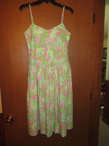 Lilly Pulitzer Sz 8 Pink Green Sundress Dress Undrarms18.5" TotalLng43" Ret$178