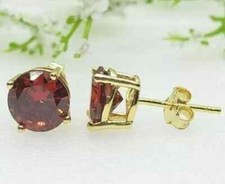 2Ct Lab Created Red Garnet Solitaire Stud Earrings 14K Yellow Gold Plated Silver