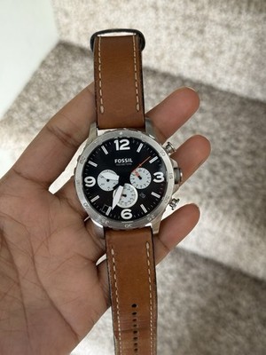 Fossil Black Dial Nate Chronograph Tan Leather Watch with  display picture 1