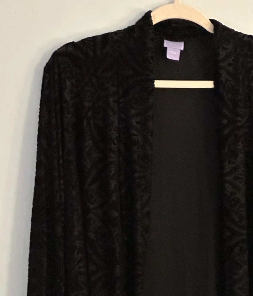 Laura Scott Burnout Velvet Cardigan Size 2X Black Open Front Boho Fairy Witchy - Image 2 of 4