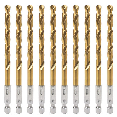 Hex Shank Drill Bits - Set of 10Pcs, 1/4 Inch Premium 4341 HSS Titanium Impact H