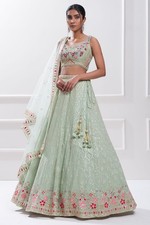 Pist Green Embroidery Sequence Work Semi-Stitched Bridal Lehenga Chol