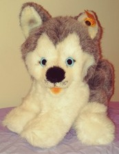 STEIFF Siberian Husky Pummy 8" Tall Vintage 1989 MADE IN GERMANY