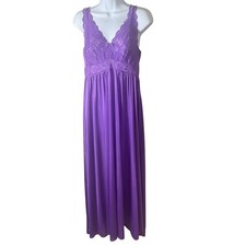 Shadowline Vintage V Neck Nightgown Babydoll Slip Dress Size M Purple Lace Trim