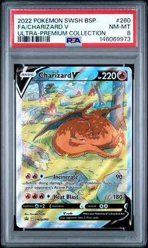 2022 POKEMON SWSH BLACK STAR PROMO #260 FULL ART/CHARIZARD V PSA 8