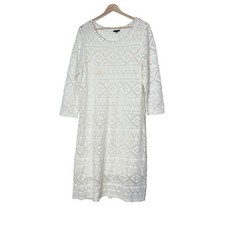 Talbots Crochet Knit White Sweater Dress Size XL Knee Length Stretch Minimalist