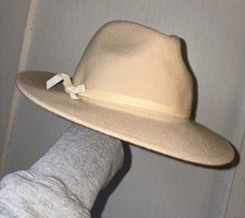 J. Crew Fedora 100% Wool Felt Western Hat Light Beige Women's Sz M/L New NWT