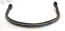 Oversize or Draft Browband Black Leather, Blue & Light Silver Gems/Crystals