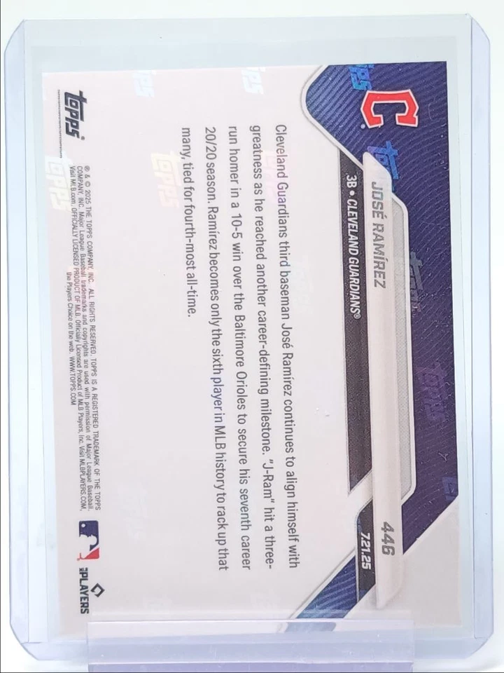 JOSE RAMIREZ 2025 TOPPS NOW 20/20 SEASON GOLD GUARDIANS /50 Q1557 - Image 2 of 2