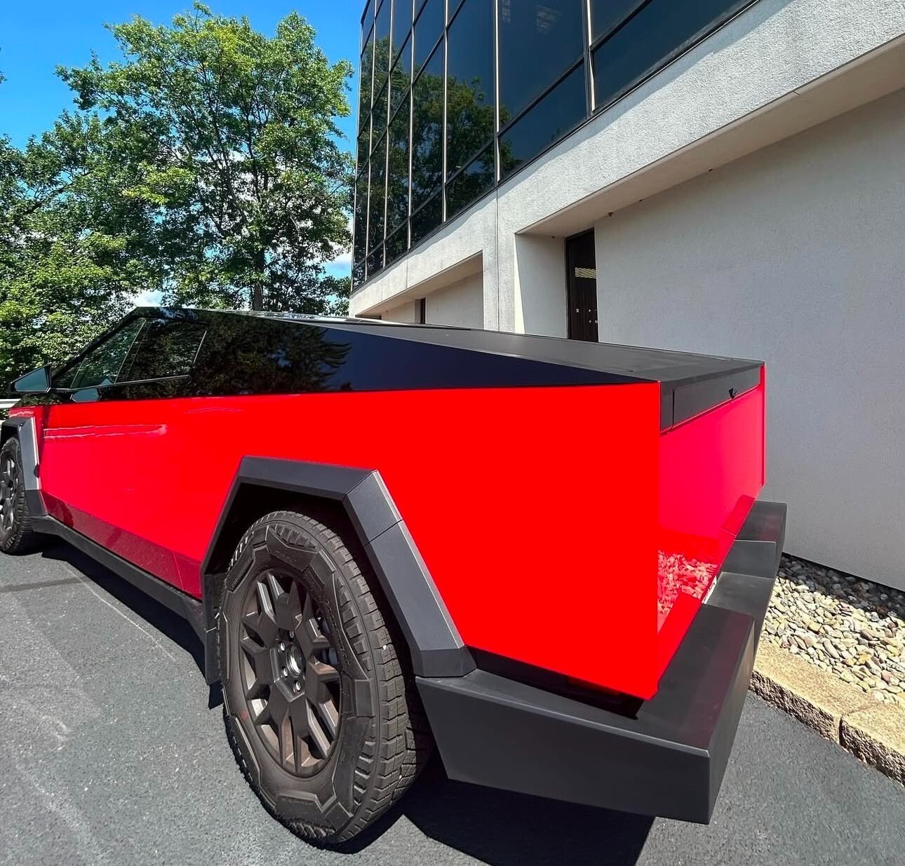 CYBERTRUCK Two Tone DIY PET Vinyl Color Change Wrap Gloss Black / Ferrari Red