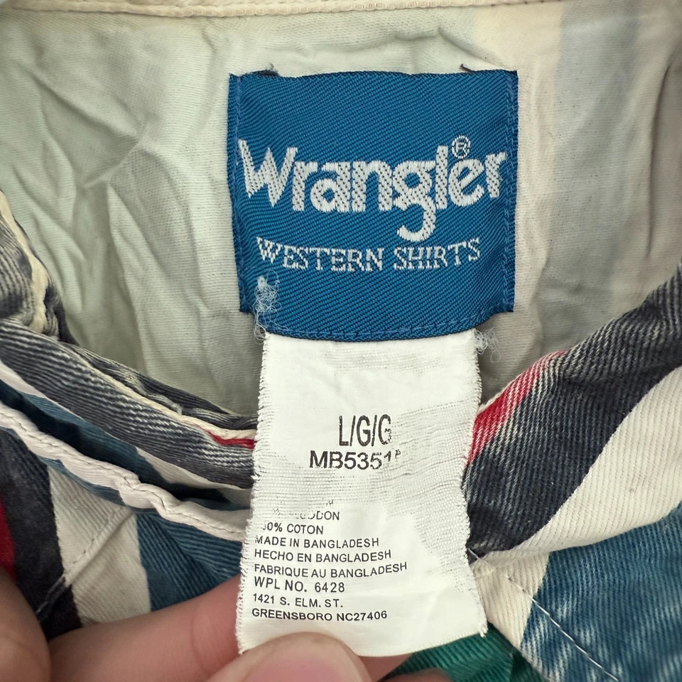 Camisa De Colección Wrangler Brushpopper Hombres L Rayas Perla Snap Vaquero Occidental Foto 3 de 4